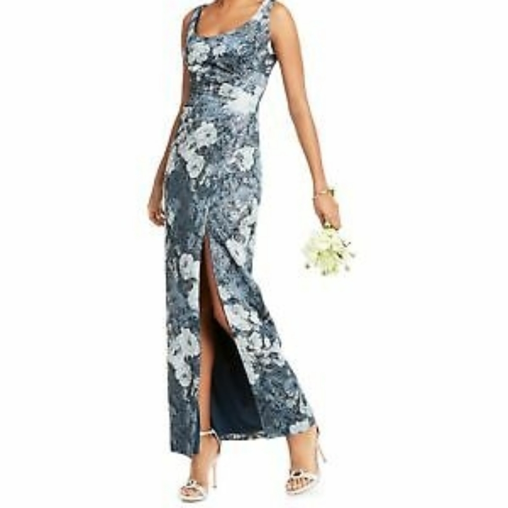Adrianna Papell Metallic Floral - Print Gown Midni